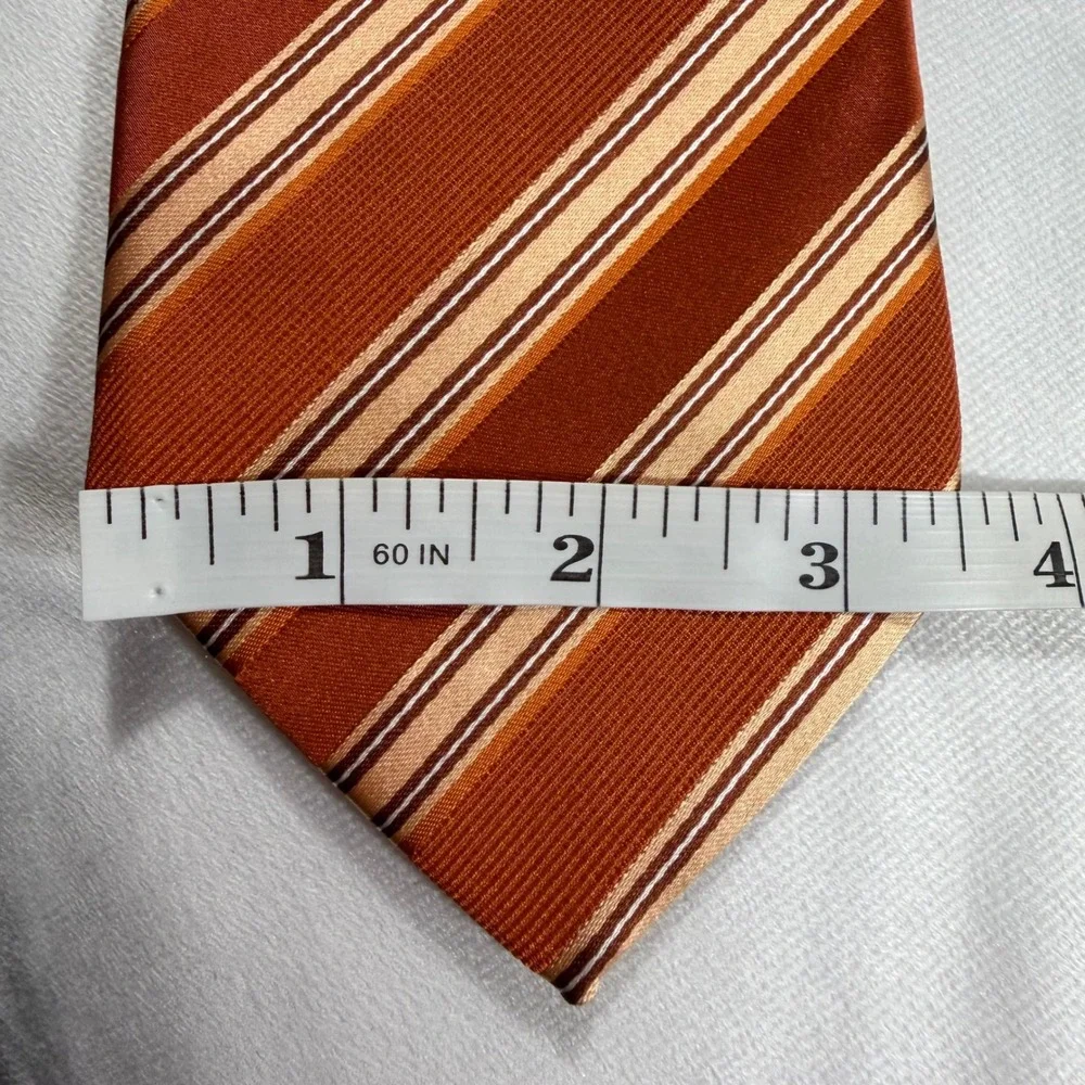 BOSS Hugo Boss 100% Silk Necktie Brown Orange Tan Designer Striped Made in Italy